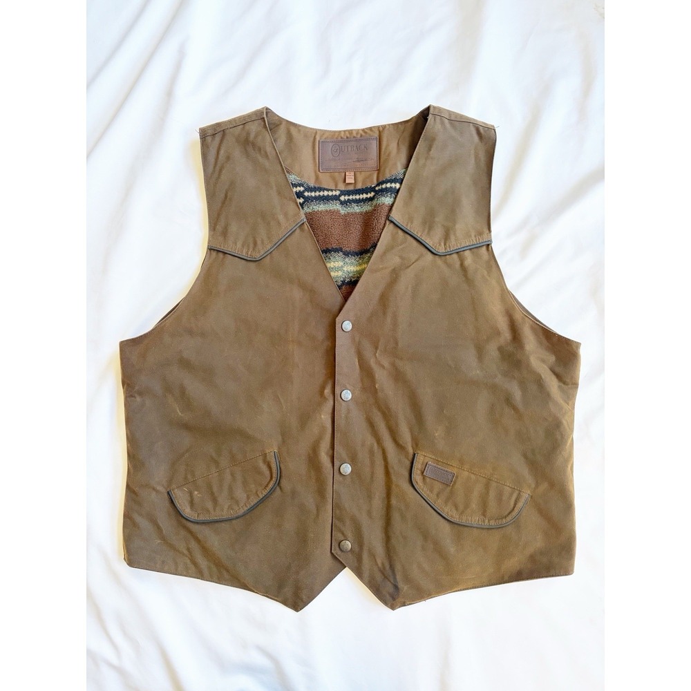 Men's Outback Trading Cliffdweller Brown Oilskin Fleece Lined Vest XL